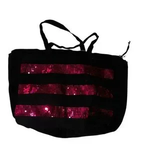Sac Weekender Victoria's Secret Noir Brillant - Taille Large, Graphismes Rouges, Neuf Avec étiquette